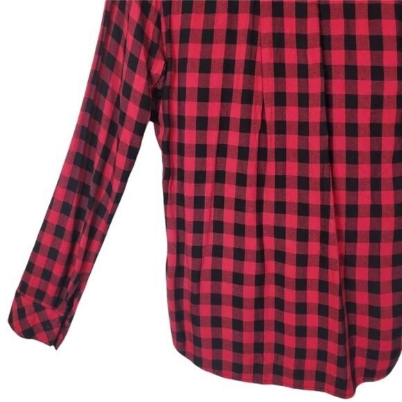 CLOTH & STONE ANTHRO Women Top SZ XS Checker Plaid Boyfriend Long Sleeve Splice - Picture 9 of 10